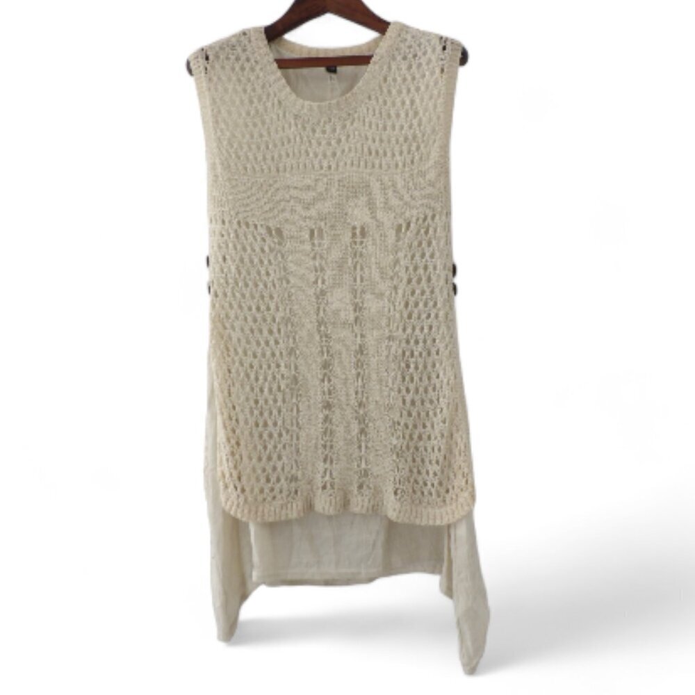 Mod Kham Knitted Sleeveless Beige Lined Top‎ | Medium